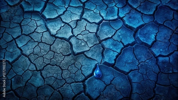 Fototapeta Dark indigo background with a slime-like substance oozing from a cracked earth surface, desolate environment, natural disaster