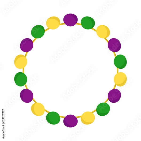 Fototapeta Vector Mardi Gras circle garland frame. Purple, green and yellow pompoms in circles with empty space on white