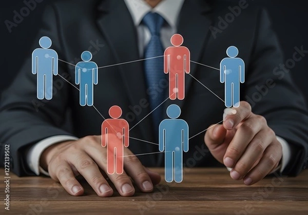 Obraz Business Professional Pointing at Network Diagram