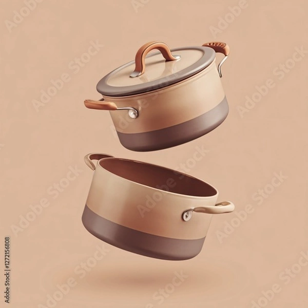 Obraz  Two clay pots, realistic 3d render product design