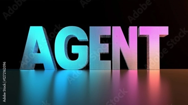 Fototapeta The words AI Agent on a futuristic background symbolizing future agentic autonomy and automation using a chatbot assistant for copilot support through AGI technology for bot assistance