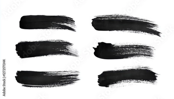 Obraz Collection of black brush strokes on a white background for artistic and design elements