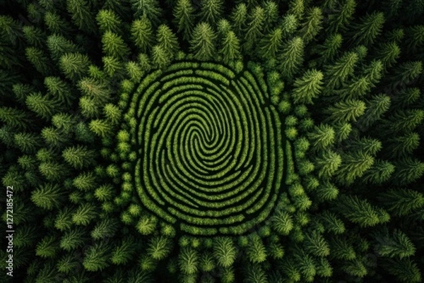 Obraz Aerial view of a mesmerizing spiral tree plantation surrounded by dense green forest