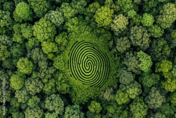 Obraz Aerial view of a mesmerizing spiral tree plantation surrounded by dense green forest