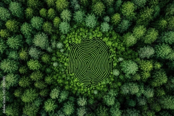 Obraz Aerial view of a mesmerizing spiral tree plantation surrounded by dense green forest