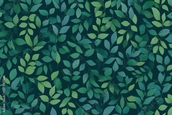 Fototapeta Seamless botanical pattern with layered green leaves on a dark background for natural and elegant design