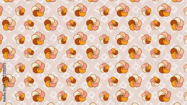 Obraz retro pop geometric flower motif seamless pattern, vector graphic resources, 16:9 widescreen wallpaper / backdrop,	