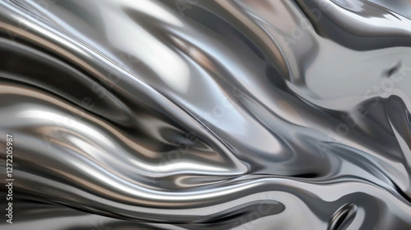 Fototapeta Sleek metallic surface with flowing waves and reflections, creating dynamic visual effect. smooth texture and shiny finish evoke sense of modernity and elegance