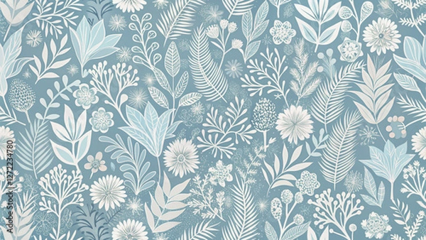 Fototapeta Elegant Winter Floral Pattern on a Light Blue Background