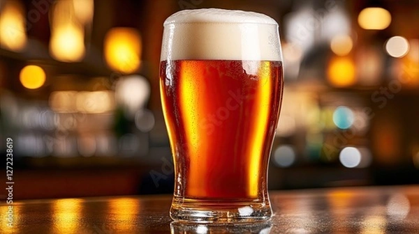 Fototapeta A refreshing pint of beer with a frothy head