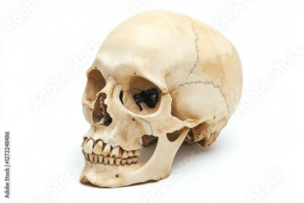 Fototapeta Human skull on white background, full frontal view. Neural network AI generated