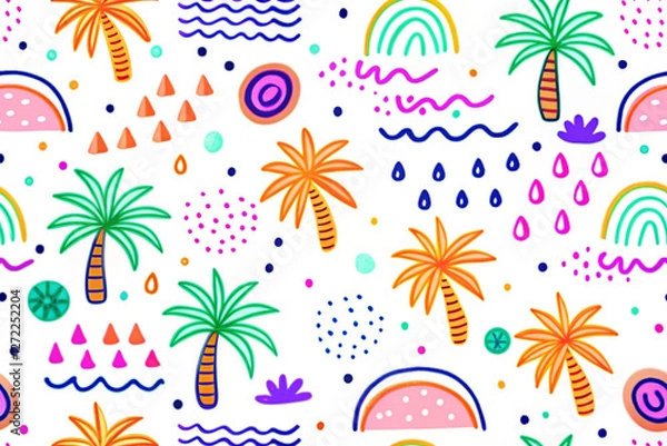Obraz Colorful Palm Tree Pattern with Abstract Shapes