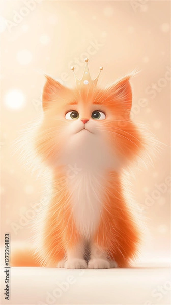 Obraz Adorable well-fed orange and white cat with a regal crown on her head looks majestic and playful at the same time