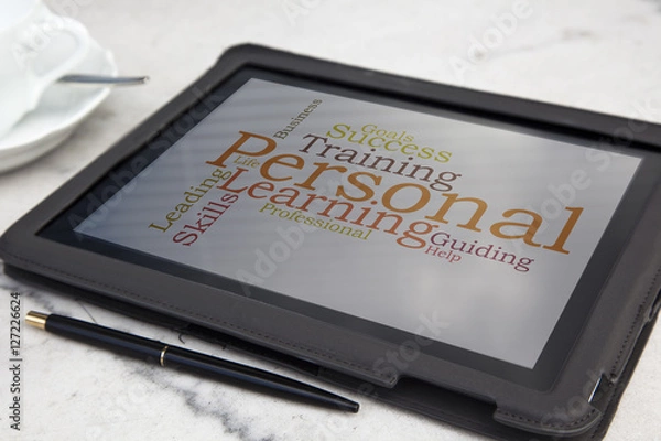 Fototapeta tablet with personal coaching word cloud