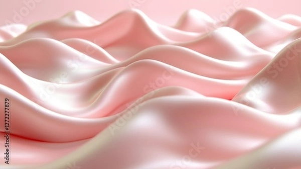 Fototapeta Pink silk waves, soft texture, background blur, product backdrop