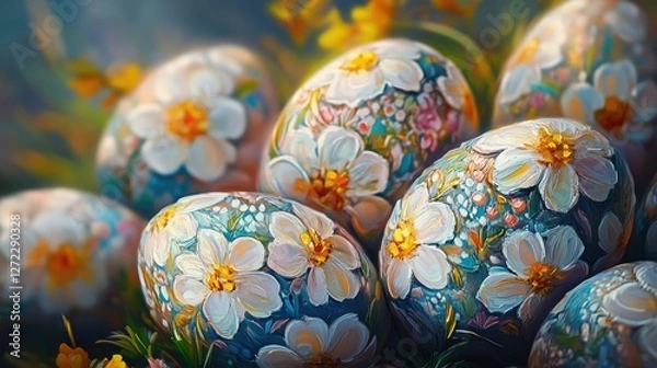 Fototapeta Close-up of Easter eggs with floral patterns