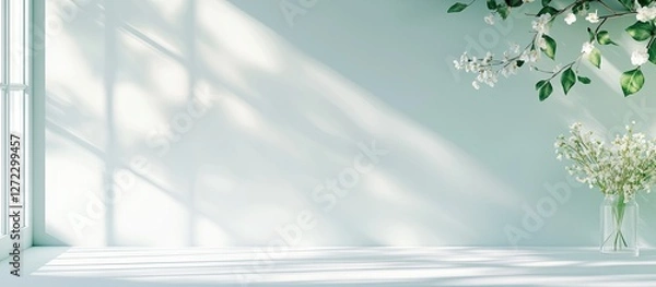 Fototapeta Bright room with window casting light on flower display