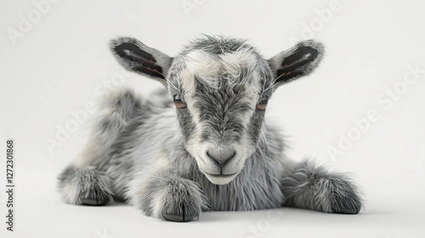 Fototapeta A baby goat with a tiny bell around its neck stand