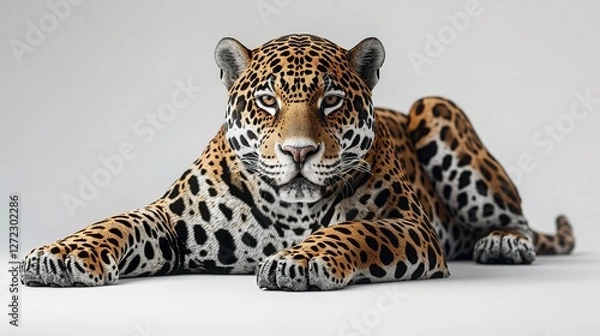 Fototapeta A majestic african leopard stands proudly in the snowy landscape, its powerful presence and elegant whiskers making it a true king of the wild