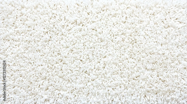 Fototapeta White carpet texture, close-up view, soft fibers, interior design background, home decor