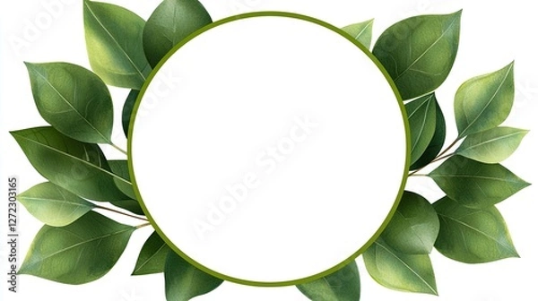 Fototapeta Green Leaves Frame Encircling A Blank Circle