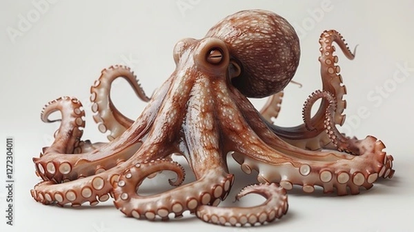 Obraz A highly detailed digital illustration of an octopus, showcasing its complex textures and vibrant coloration with a focus on realism