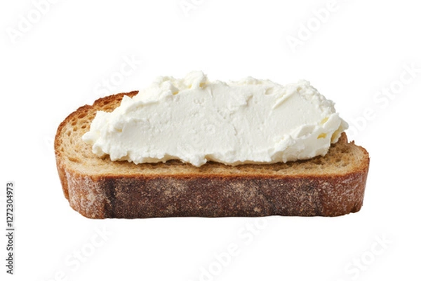 Fototapeta Slice of bread with a white spread on it, isolated