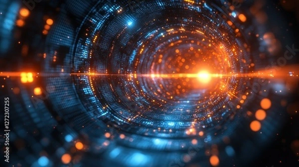 Obraz Vibrant Blue Light Trails in Futuristic Abstract Cyberspace