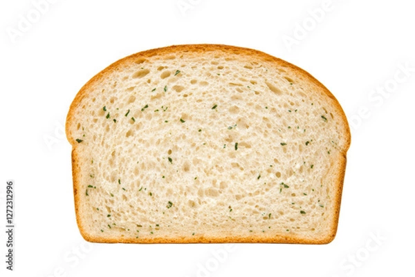 Fototapeta Slice of bread with a green herb on it, isolated