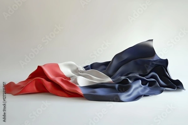 Fototapeta French flag draped on white studio background