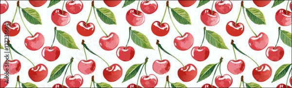 Fototapeta Watercolor cherry print pattern, simple vector background