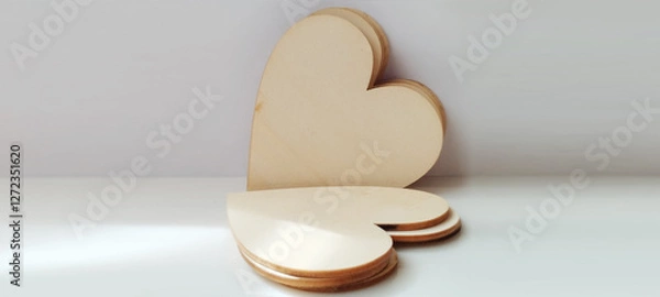 Obraz Creative heart-shaped wooden cutouts home crafting space diy project minimalist setup aesthetic view love concept