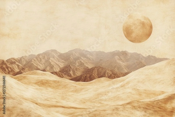 Fototapeta Desert Landscape Under a Large Moon: A Vintage Aesthetic