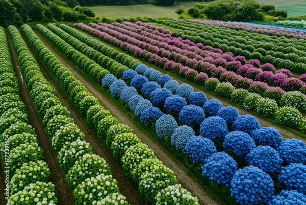 Fototapeta Stunning Drone Photography of Hydrangea Fields in Full Bloom