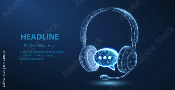 Fototapeta Customer service. Support call, live advice, phone bot, chat headphone