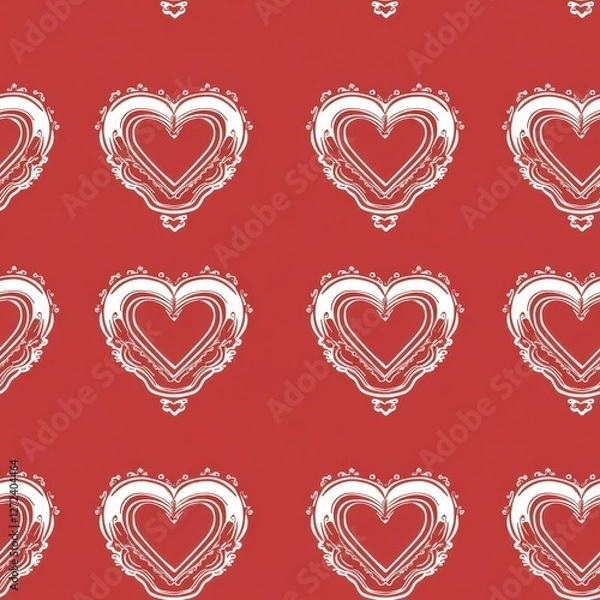 Fototapeta Heart shape balloons pattern on red background for cards, wrapping paper, wallpaper, fabric