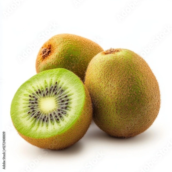 Fototapeta Kiwis cut open on plain background, showcasing the fruit for healthy eating, cooking