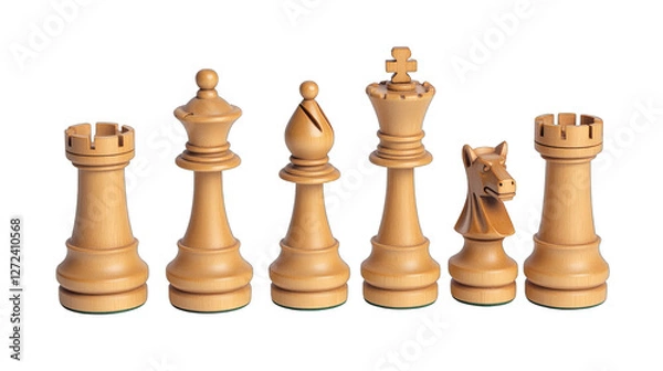 Fototapeta A wooden chess set with a knight and a king