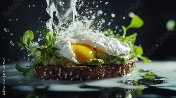Obraz Poached egg avocado toast splash