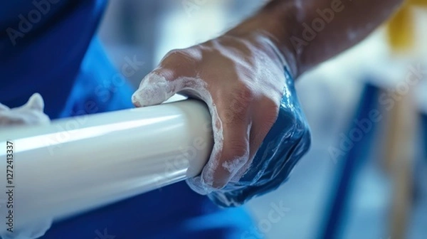 Obraz Hands cleaning pipe, factory, hygiene