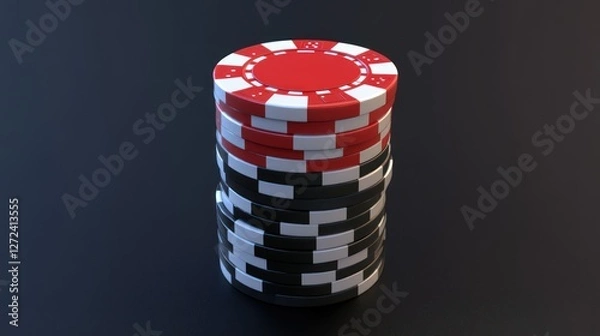 Obraz Red-black chips stack, dark background