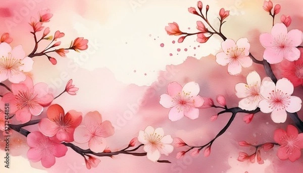 Fototapeta ひな祭りの水彩背景 | 和風アート | 高画質