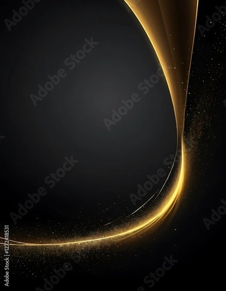 Fototapeta Elegant Golden Ribbon Flowing Against a Dark Backdrop with Sparkling Accents