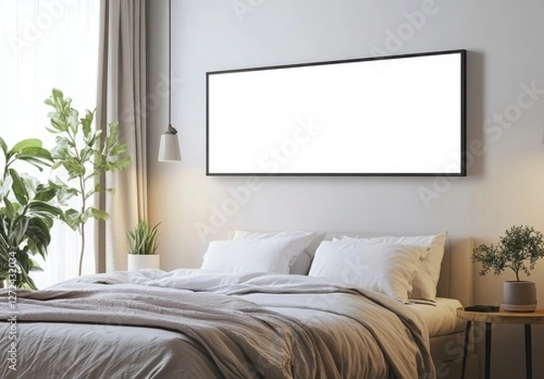 Obraz Modern Minimalist Bedroom with Large Frame and Natural Light