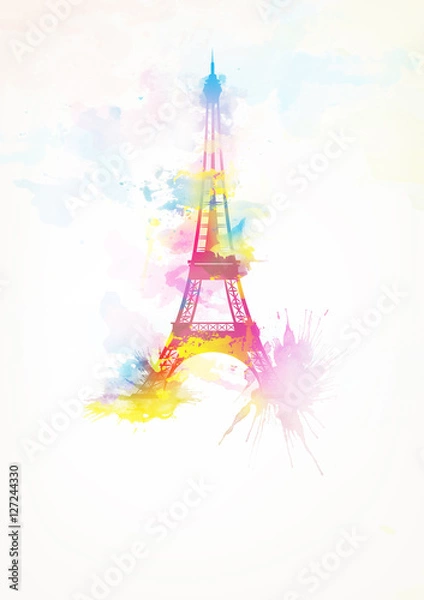 Obraz Eiffel Tower watercolor background pink version illustration