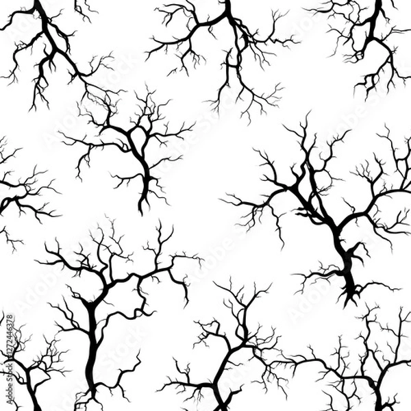 Fototapeta Silhouetted Spooky Trees Against a White Backdrop Seamless Pattern for Halloween Theme Design Project.
