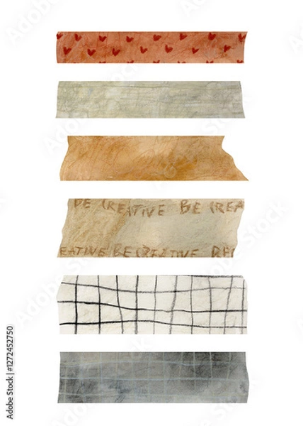 Fototapeta Colored decorative tape mini washi sticker decoration. Set of colorful patterned washi tape strips