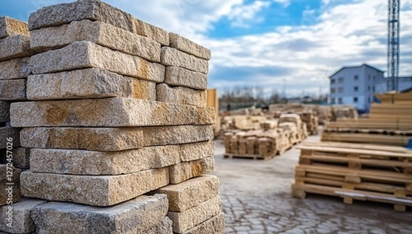 Fototapeta Stacked Stone Blocks for Construction Projects: A Detailed Look at Building Materials