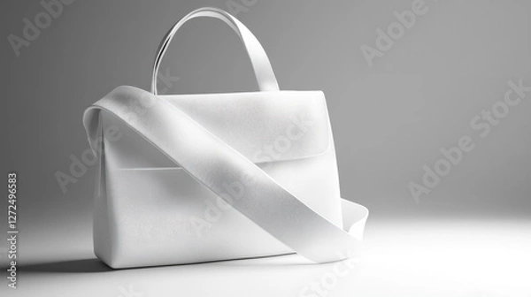Fototapeta Elegant white handbag with shoulder strap, simple design, studio shot.
