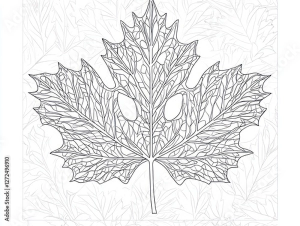 Fototapeta Intricate Maple Leaf Design, Autumnal Background, Coloring Book Page